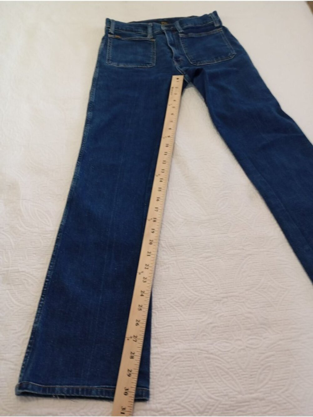 Polo Ralph Lauren High Rise Blue Denim Jeans Patch Pockets Flared Leg - Size 28 - Picture 10 of 13